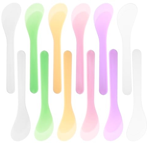 12 PCS Cosmetic Spatula 4.92× 1.02 Beauty Spatula Plastic Makeup Spoon Random Color Face Mask for Creams Facial Maks Skin Care Spoon Disposable for Lotions Moisturizers DIY Mixing Sampling