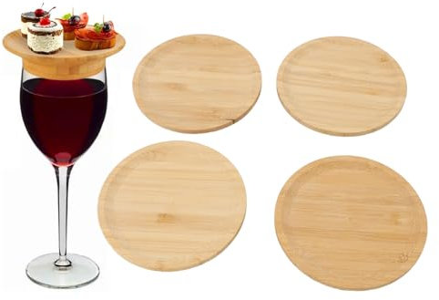 Buachois 4 PCS Copa de Vino de Vino Topper, Mini Mini Copa de Vino de Madera Multi Funcional Topper Boarder Placas de Aperitivo para Fiestas de reuniones Familiares Restaurantes