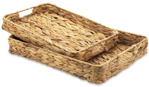 GRUGOODS Lot de 2 paniers rectangulaires en osier tressé à la main en jacinthe d'eau naturelle - 40,6 cm - Panier de service - Conteneurs de rangement empilables et solutions de rangement