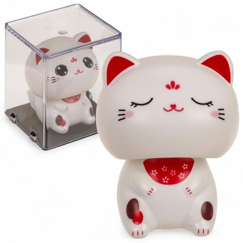 MIJOMA Figura oscillante a energia solare, in plastica, altezza 10 cm, non sono necessarie batterie, per davanzali, auto e luoghi soleggiati (gatto Kawaii)