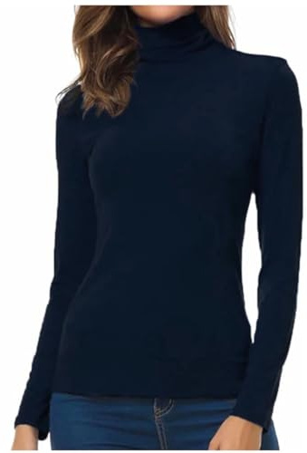 Charmoni - Top Femme Pull sous Pull - col roulé à Manches Longues - Coupe Classique - léger et Extensible - Taille Unique T 36 - T 38 (Bleu Marine)