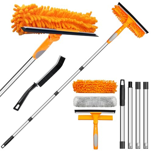 170cm Window Cleaner Tool with Extension Pole – 2-in-1 Squeegee and Microfiber Scrubber Kit for Glass, Car Windscreens, Mirrors, Shower Doors – Long Handle Cleaning Equipment for Home and Outdoor Use