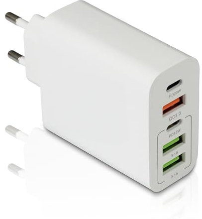 Caricatore USB 65W Ricarica Rapida – 5 Porte USB-A e USB-C PD QC3.0 – Caricatore Multiplo Universale per Smartphone, Tablet, Laptop – Compatto e Portatile per Casa, Ufficio e Viaggi
