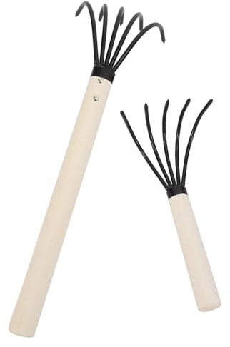 DOITOOL Râteau à Palourdes Professionnel en Bois 2 Pièces Pêche en Bord de Mer, 5 Dents Ergonomique, Outil Compact pour Creuser la Plage et Récolter Fruits de Mer Facilement