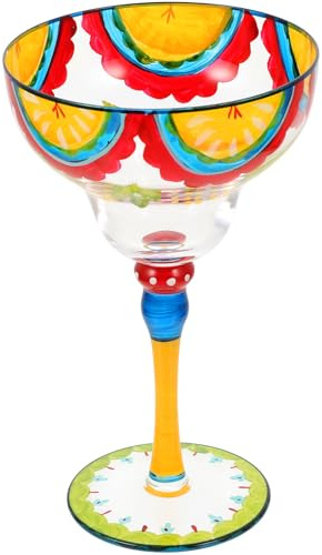 Beavorty Vaso de Margarita Pintado a Mano, Cristal Decorativo para Cócteles, Copa Margarita Artística de Vidrio Diseño de Frutas, Adecuado para Fiestas y Decoración de Mesa