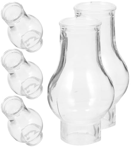 DECORNIJIA Paralume in Vetro per Lampada a Olio Vintage 5 Pezzi, Copertura Antivento per Lampade a Cherosene, Ricambio per Illuminazione D’emergenza e Decorazione Casa