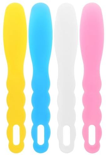 Lot de 4 spatules mélangeuses dentaires de 19,5 cm résistantes à la chaleur - En plastique - Pour médecine dentaire, cosmétique, crème (bleu, jaune, rose, blanc)