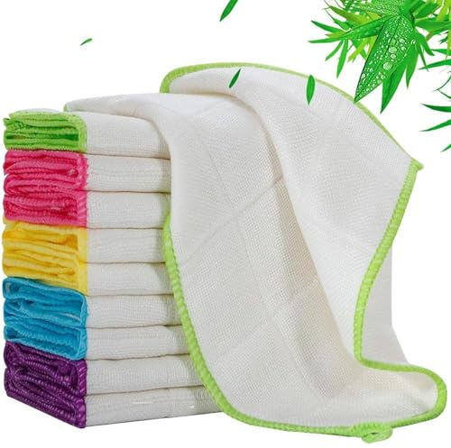 Genérico Paños de Cocina bambú Reutilizables Limpieza absorbentes y Lavables a máquina Trapos multipropósito ecológicos Toallas Paquete 10