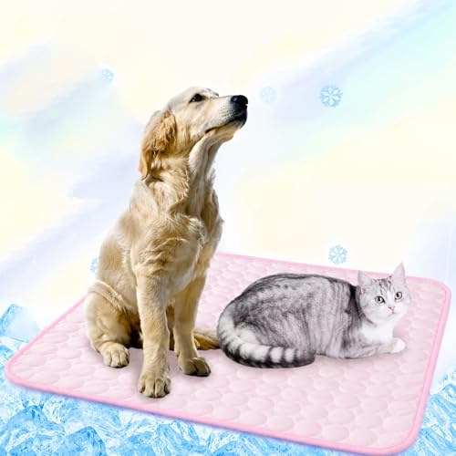 Swsen Tapis Rafraîchissant pour Chien Auto-Refroidissant – Coussin Rafraîchissant Été en Matériau Non Toxique et Doux, Antidérapant et Lavable pour Chiens & Chats, Motif Circulaire, Rose, 40x50cm