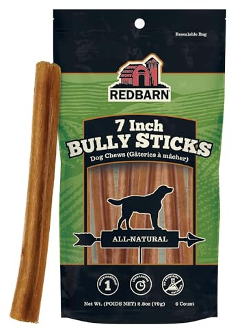 Redbarn 7 Bully Sticks 100% Natural, Long Lasting, Rawhide Free, 6 Count