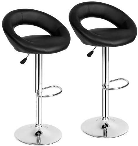 tectake® Lot de 2 Tabouret Bar rembourrés avec Dossier, Assise 63-83 cm, Chaise de Bar revêtement Cuir synthétique, Tabouret de Bar Chaises Hautes, Pivotant à 360°, Repose Pied, Chaise Haute Cuisine