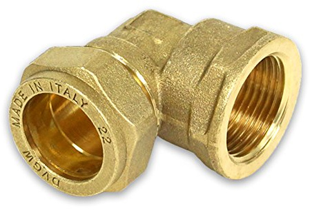 Messing-Klemmverschraubung für Kupferrohre, 90° Winkel mit IG, 3/4-22mm