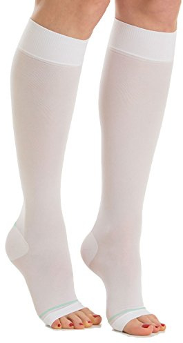 Relaxsan Antiembolism M0350A (1 Paire - Blanc, M) Mi-bas anti-thrombose pied ouvert 18-23 mmHg Classe 1