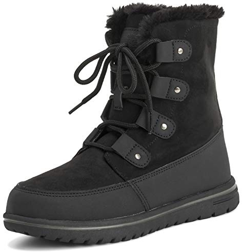 Polar Boot Womens Quilted Outdoor Cuff Snow Duck Waterproof Lace Up Faux Fur Boots , Black Suede, 5 UK