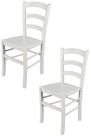 t m c s Tommychairs - 2er Set Stühle Venezia für Küche und Esszimmer, Robuste Struktur aus lackiertem Buchenholz im Farbton Weiss (deckend) und Sitzfläche aus Holz