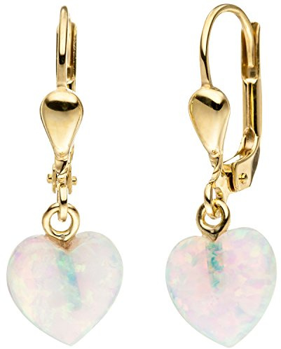 Jobo Damen-Ohrringe Herz hängend aus 8 Karat 333 Gold mit Opal