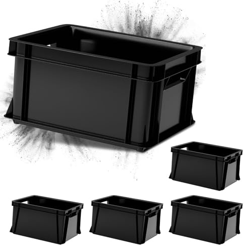 ARTECSIS® 5 x Kunststoffkiste 11L (stapelbar) anthrazit - Transport & Lagerbox (35x24x18cm) - Aufbewahrungsbox & Lagerkiste aus stabilem Kunststoff - Ordnungsbox & Transportkiste Garten & Werkstatt