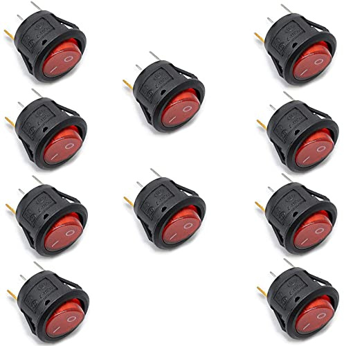 Oiyagai 10 Stück KCD1-105 Rotes Licht Beleuchteter 3-Terminal SPST 2-Position I/O Ein/Aus Kipprundknopf Wippschalter AC 250V/10A 125V/12A
