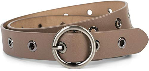 styleBREAKER Damen Echtleder Gürtel Lochnieten Glänzend | 2,8 cm breites Rindsleder, runde Metallschnalle, Löcher auf kompletter Länge, stufenlos auf individuelle Maße kürzbar.