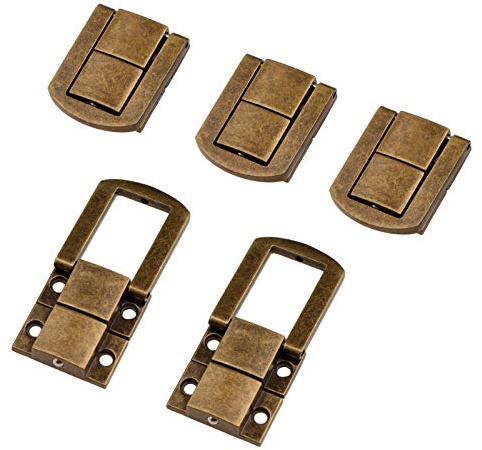 5Pcs Toggle Catch Lock, Antique Brass Iron Hasp Lock Latch Clasp | For Jewelry Box Handicraft Boxes with Mounting Screws for Home Office(1.18x 0.95)