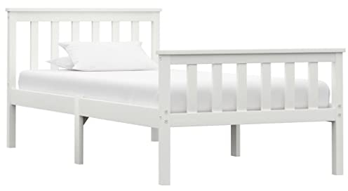 vidaXL Kiefernholz Massiv Bettgestell Bett Massivholzbett Holzbett Einzelbett Futonbett Bettrahmen Lattenrost Schlafzimmer Weiß 100x200cm