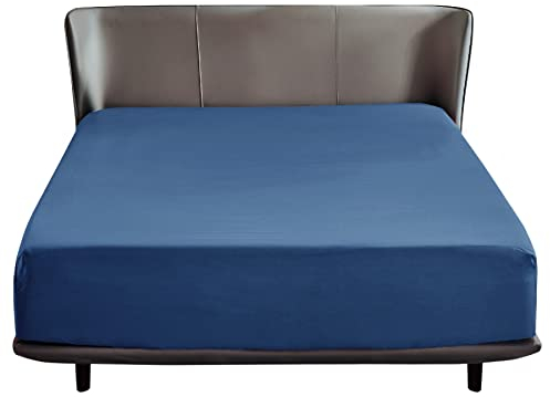 Bedsure Spannbettlaken 180x200cm Boxspringbett Topper - Polyester Mikrofasermaterial Bettlaken 180x200 cm für Matratzenhöhe bis 30 cm, Weiches Spannbetttuch Leintuch, Blau