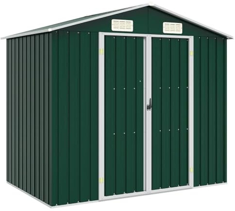 vidaXL Cobertizo de Jardín Cabaña de Troncos Patio Caseta Arrojar Plane Almacenamiento Herramientas Equipos Resistente Acero Galvanizado Verde