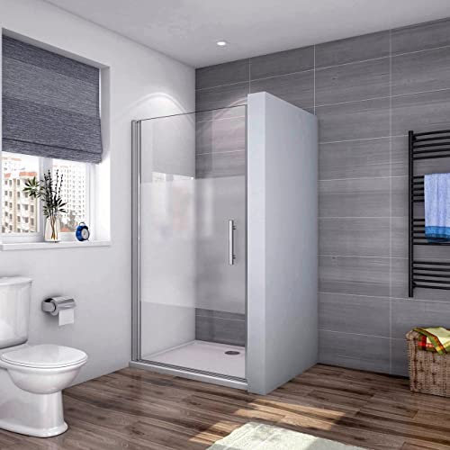 Box Doccia Per Nicchia 76x185cm Porta a Battente in Vetro Temperato Semitrasparente/Opaco Fascia Centrale Anticalcare Telaio Cromo Lucido