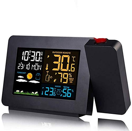 WlP Weather Station Wireless Projection Alarm Clock, LCD Digital Color Screen Backlight Projection Clock, Weather Forecast Temperature And Humidity Monitoring Hygrometer