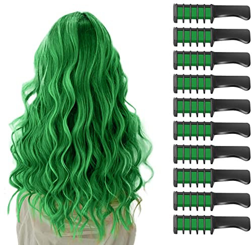 10 Pièces Peigne à Craie pour Cheveux, MSDADA Cheveux Craie Peignes de Craie Temporaire Dye Couleur de Brosse pour Filles Enfants Cadeau D'anniversaire, Fête, Cosplay,Fête des Enfants et Pâques(Vert)