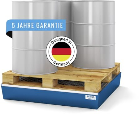 Auffangwanne classic-line aus Stahl für 4 Fässer, lackiert, m. Gitterrost, 1236x1210x190