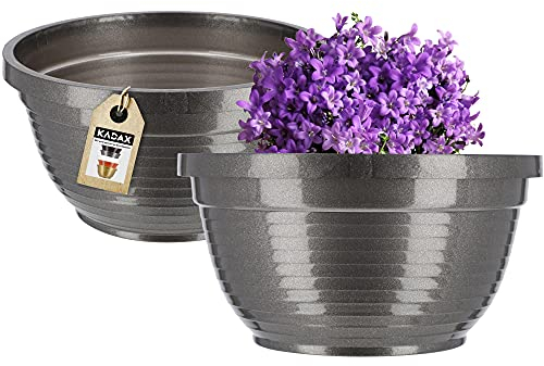 KADAX Cuenco de plástico, cuenco redondo para flores, maceta impermeable para exterior, cuenco para tumba, cuenco ligero para flores, maceta para plantas (13 cm, grafito)