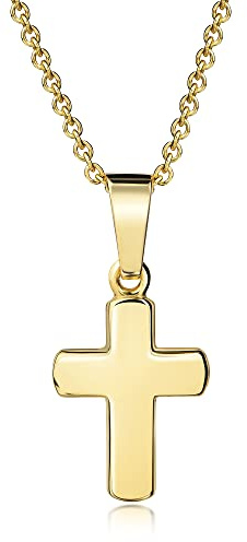 Xaana Kinder Kreuzanhänger glanz aus 585er Gelbgold inkl. vergoldete Silberkette 36/38 cm AMZ0537