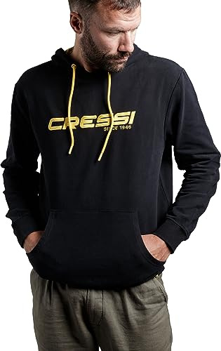 CRESSI Hoodie Unisex - Sportliches Sweatshirt Kapuze mit Kordelzug, Schwarz/Gelb, Erwachsene