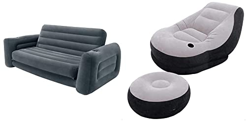 Intex Soffa, Rayon, Svart, 203 x 224 x 66 cm & Intex Lounge Fœtölj, Grœ/Svart, 127x102x76 cm