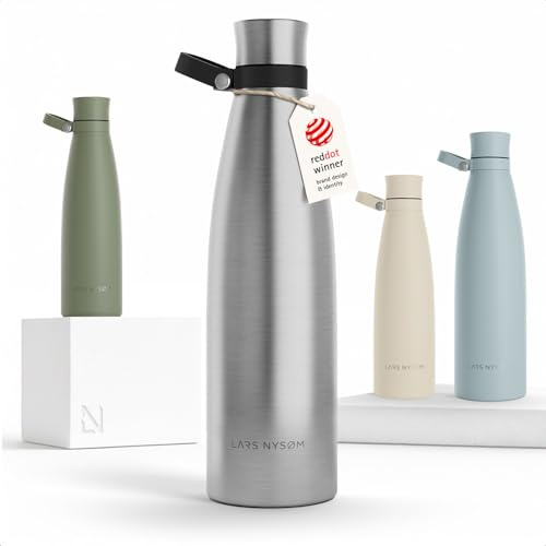 LARS NYSØM Stainless Steel Insulated Water Bottle 25oz 34oz | Insulated Thermo Flask for Hot and Cold Beverages | Leakproof Drinking Bottle (Stainless Steel, 33.9oz)