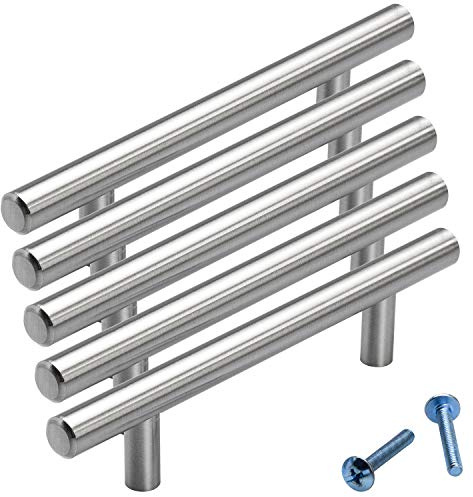 Stahlia Möbelgriffe Edelstahl Vollmaterial 128 mm Schrankgriffe silber massiv Ø12mm (5 Stück) Schubladengriffe Küchengriffe Stangengriff Handgriff Relinggriff