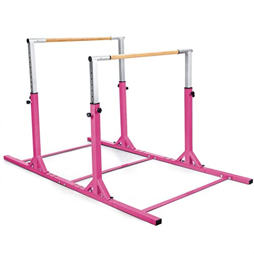 COSTWAY Parallel Gymnastics Bar, Double Horizontal Bars with Adjustable Width and 11-Level Heights, Kids Juniors Training Equipment for Home Gym