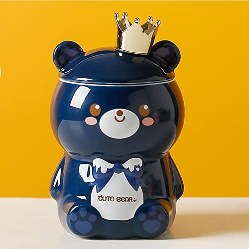 Hosoncovy Cartoon 3D Bär geformte keramische Kaffeetasse mit Griff Getränk Tasse Wasser Tasse mit Deckel Geschenk Becher (Blau)