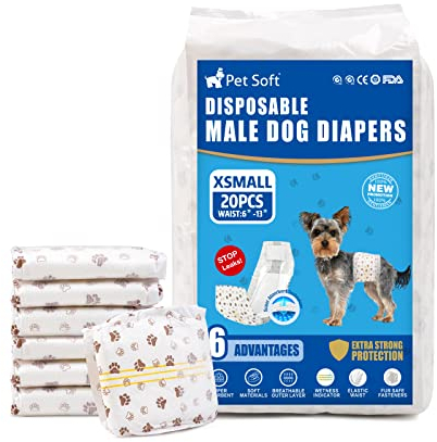 Pet Soft Einweg-Hundewindeln für Rüden 20 Stück, Hochsaugfähige Rüdenwindeln mit Nässeindikator und Auslaufsicher (XS-20 Stück)