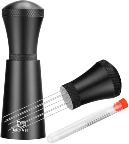 WDT Espresso Distribution Tool Espresso Stirrer Tools for Barista, 0.35mm 7 Needles Espresso Coffee Stirrer with Extra 7 Replaceable Needles, Aluminum Alloy Handle with Stand (Black)