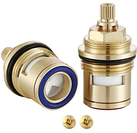 Wussh Hot and Cold Pair 3/4'' of Bath Basin Tap Cartridge Replacement 50MM | Brass 20 Teeth Faucet Valve Quarter Turn with Solid Screws for Bathroom Basin