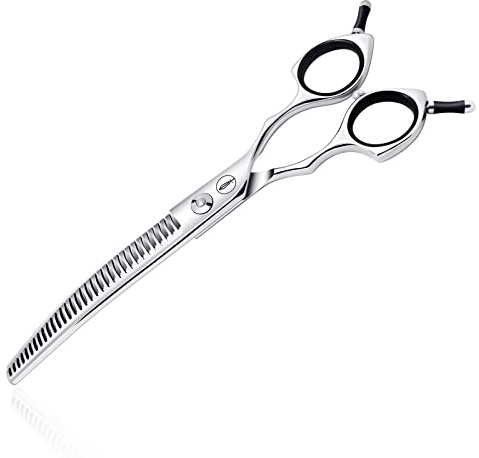 HASHIMOTO Curved Chunkers tijeras de peluquería canina,tijeras curvas para gatos,33 dientes,7.0 pulgadas,65% de tasa de adelgazamiento. Especial diseñado para Groomers mascota.