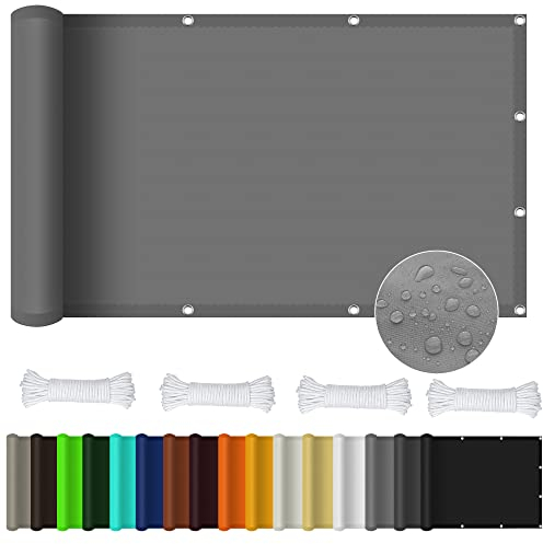 Sonnensegel Rechteckig 2 x 6 m Rechteckig Wasserdicht UV Schutz Sonnenschutz Markise PES Polyester Reißfest Wetterfest für Terrasse, Balkon, Pool und Garten, Hellgrau