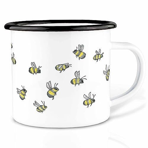 Ligarti emaljkopp (lätt och robust) | campingmugg handgjord i Tyskland | dryckesmugg för barn, kaffekopp, emaljmugg | bivänner | (300 ml, bisvärm)