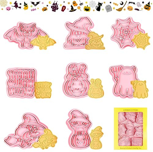 TOPJOWGA Moldes de galletas para Halloween, 8Piezas Cortadores de Galletas de Halloween, Moldes para Galletas 3D, Hornear Galletas Moldes, Cortador de Pastel de Galletas para Cookie Pasteles Fondant