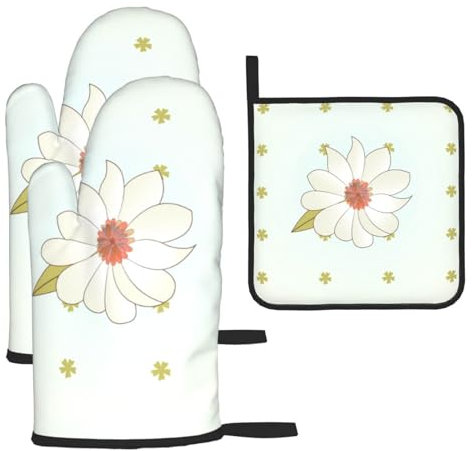 Camellia In Bloom - Set di 3 guanti e presine antiscottatura per cucina, cottura e grigliata, regalo di Natale per la festa della mamma