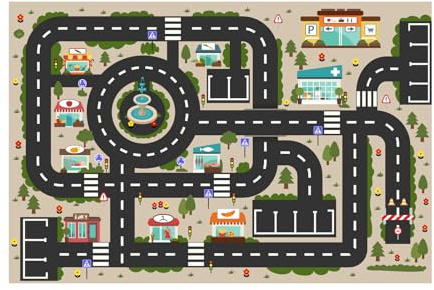 Hzszjcybh Stadtbahnteppich autoteppich Kinder spielteppich straße kinderteppich Jungen,Kristallsamtmaterial, Rutschfester Boden (47 * 70 inch, Beautiful City)
