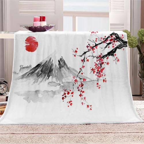 Japan Kirschblüten Kuscheldecke Flauschig 100x130cm Landschaft Kinderdecke Babydecke Fleece Flanell Wohndecke Weiche Warme Flauschig Sherpa Decke für Sofa Bett Couch Mädchen Jungen Winter Blanket