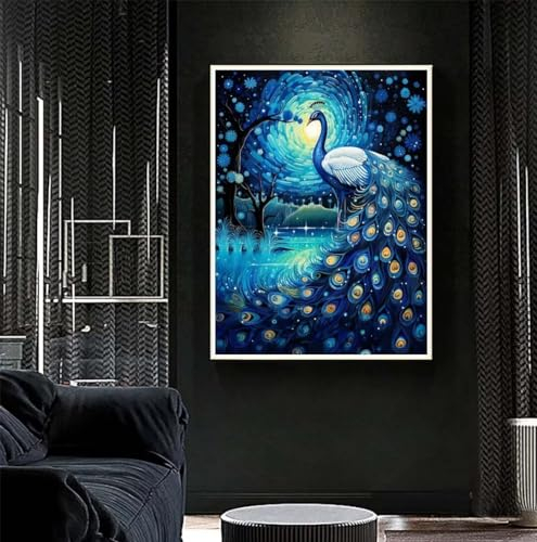 Diamond Painting Pfau 77x105 cm, Sternenklare Nacht Diamant Painting Bilder, Malen Nach Zahlen Erwachsene Kinder, DIY Diamond Art Painting Kits, Full Drill Diamanten Painting Set, Home Wand Dekor S443